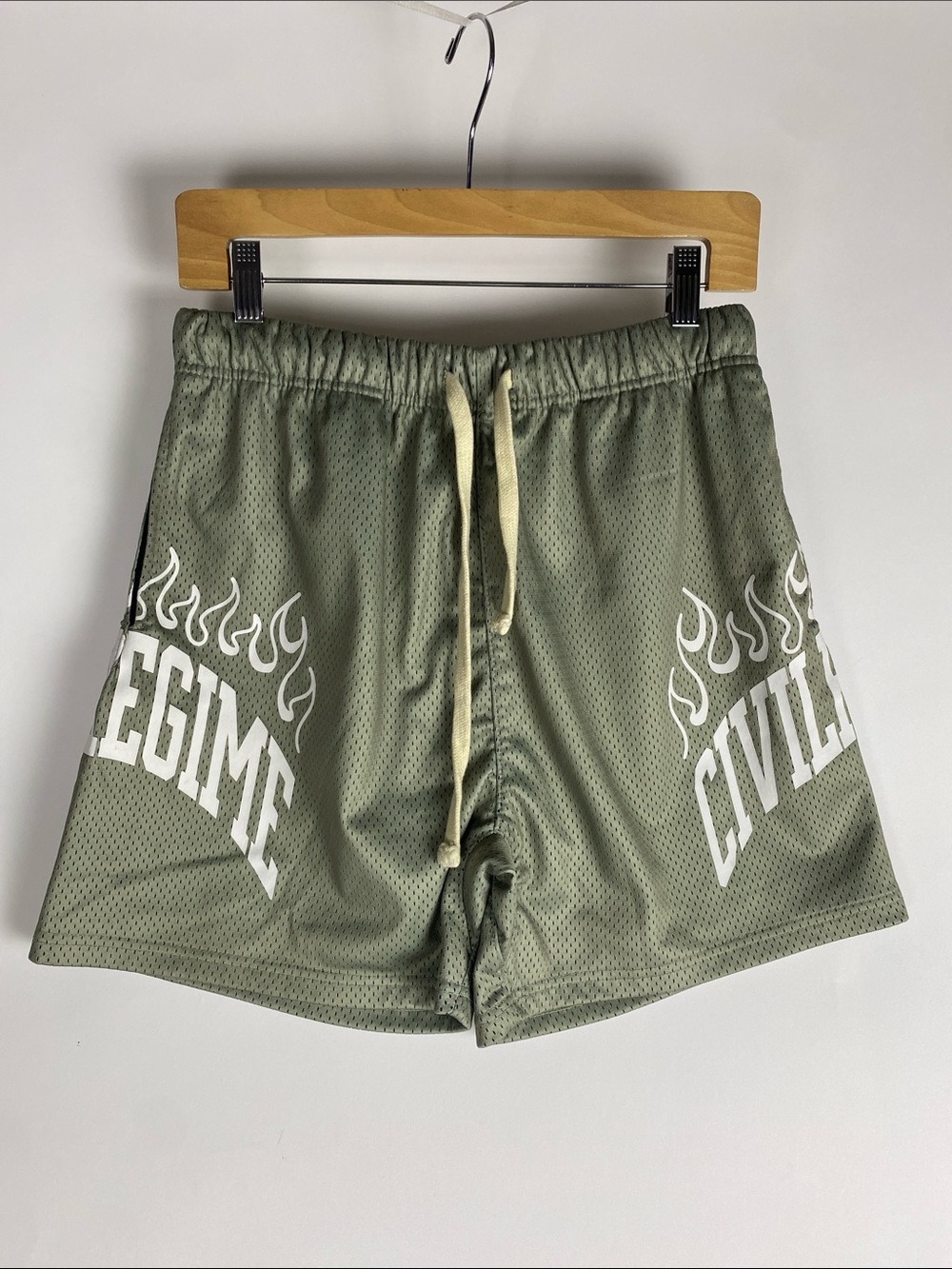 Civil Regime Mesh Shorts Mens small Green Flames Heavy weight Elastic Waist